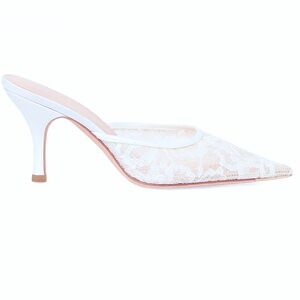 Loeffler Randall Layla 50MM Lace Leather Mules, White, Size 10